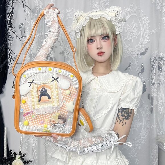 Charming Women's Ita Backpack - Toast Design with Pin Display for Kawaii Style - Picture 2 of 9